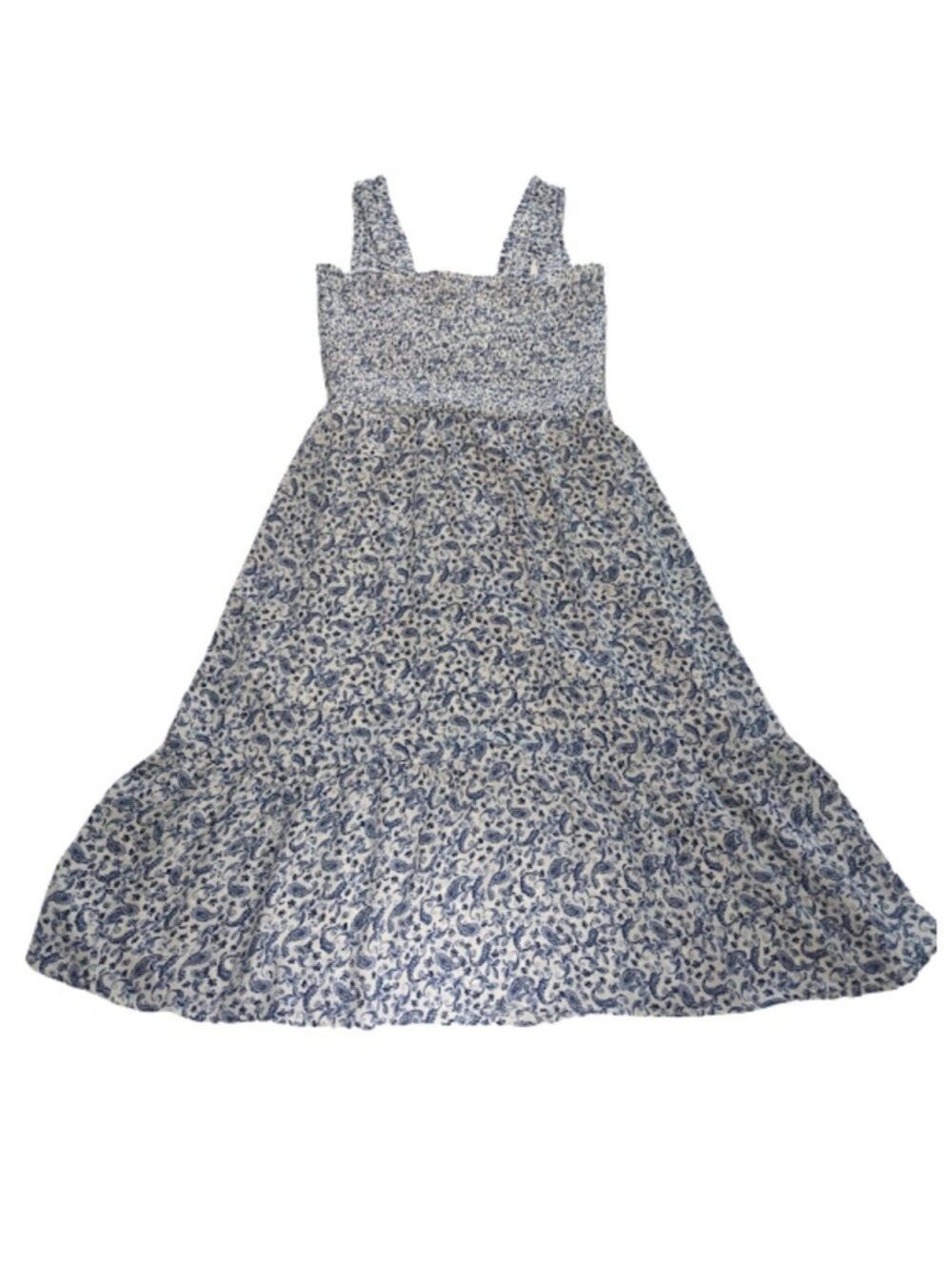 The General Good Elisa Smocked Midi Dress Blue Floral Cottagecore Boho Prairie M